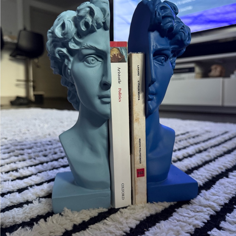 Blue and Light Blue Classical Modern Bookends Statue of David Michelangelo